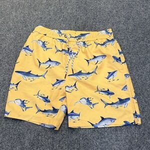 Snapper Rock Mens Shark Print‎ Swim Trunks Yellow Blue Board Shorts Small Pocket